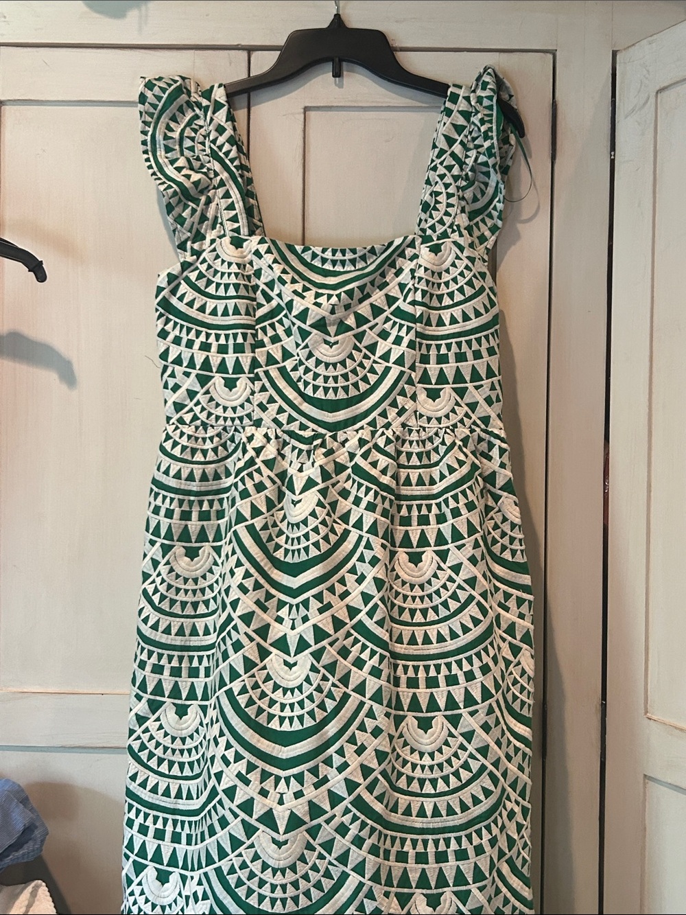 NWT Adelyn Rae Emerald and Cream Geometric Square-Neck crochet Midi Dress L - Picture 12 of 16